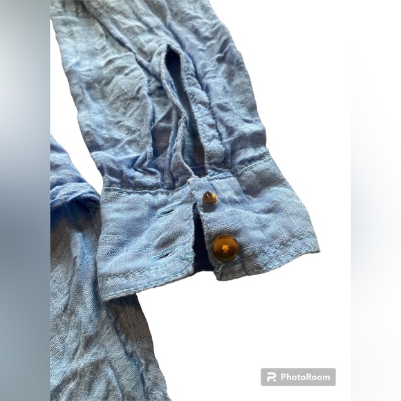 Anthropologie Pilcro and the Letterpress Blue Linen Button Down Top. Size 0. - Picture 8 of 11